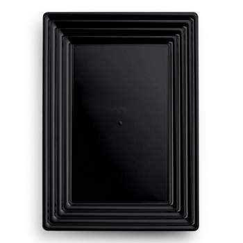 Smarty Had A Party 9" x 13" Black Rectangular with Groove Rim Plastic Serving Trays (24 Trays)
