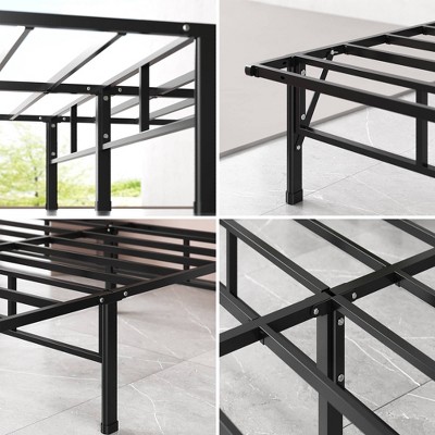 Narrow Twin Black Metal Frame with Slats and Headboard