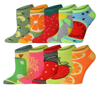Tipi Toe Womens 10 Pairs Fruitful Kaleidoscope Pattern & Mix Colors For Vibrant Style Low Cut/No Show Socks