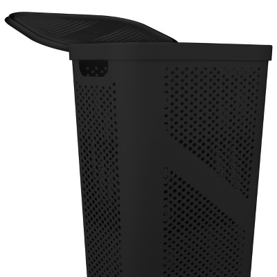 Black Perforated Plastic Upright Laundry Hamper with Lid