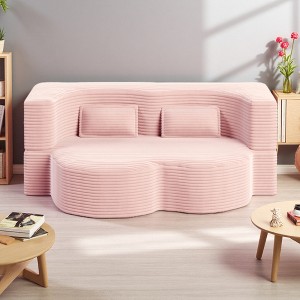 78" Plush Corduroy Floor Sofa Bed with Foam Support, Convertible, No Assembly - 1 of 4