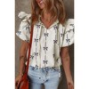 Amaryllis Women's Bow Print Ruffle Sleeve Blouse with Tie Neck Relaxed Fit Chic and Elegant Versatile Top - 2 of 4