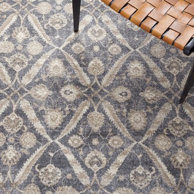 Handmade Dark Grey and Beige Synthetic Square Area Rug, 6'7" x 6'7"