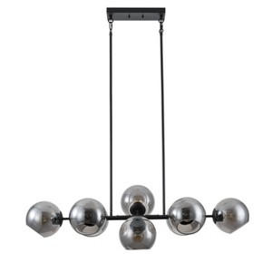 Dewdrop Modern Sputnik Chandelier, 6-Light Black Pendant Ceiling Light with Smoked Glass Globe Shades for Dining Room - 1 of 4