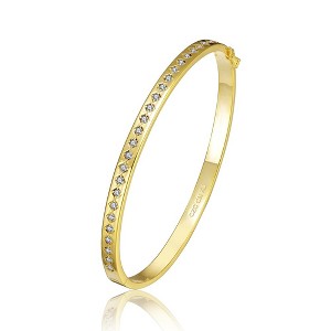 14K Gold-Plated Bangle Bracelet adorned with Cubic Zirconia, offering a sleek and sophisticated design with a touch of sparkling elegance. - 1 of 3