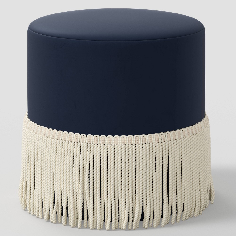 Photos - Pouffe / Bench Penelope Fringe Drum Ottoman in Classic Velvet Ink Ivory - Threshold™