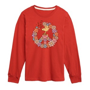 Boys' - Peanuts - Floral Peace Sign Woodstock Long Sleeve Graphic T-Shirt - 1 of 4