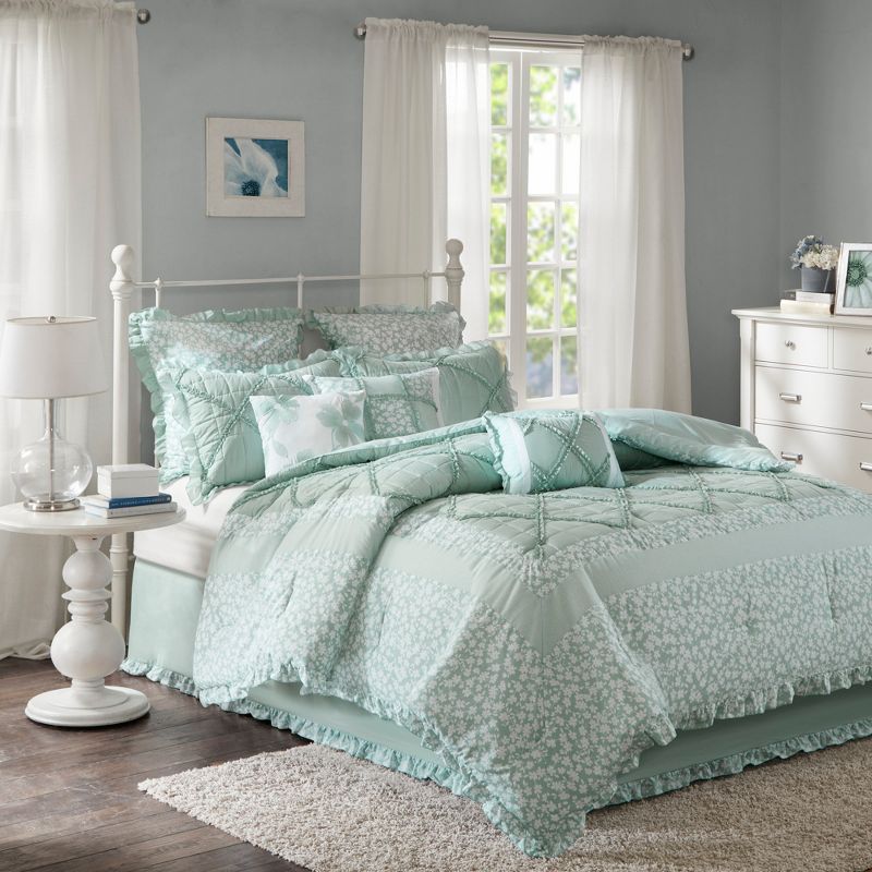 Aqua Gretchen Cotton Percale Comforter Set 9pc, 1 of 11