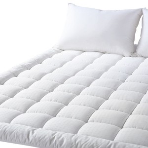 Aoibox Queen Mattress Pad Pillow Top Quilted Fitted Cover 21 Inch Deep Pocket Cooling Soft Cotton Topper White - 1 of 4