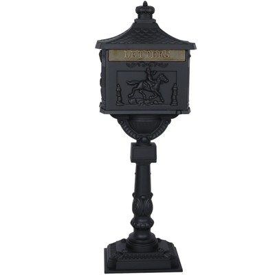 Vynxaria Black Retro Mailbox - Elegant Locking Postal Box, 45.5" Tall