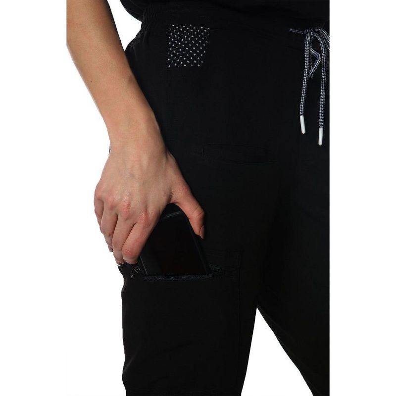 Members Only Women’s Scrub Jogger Cargo Pant with Open Bottom Leg (Printed Waist Pocket Bags), 3 of 7