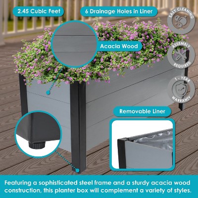 Gray Acacia Wood Raised Garden Bed Planter Box with Removable Bag