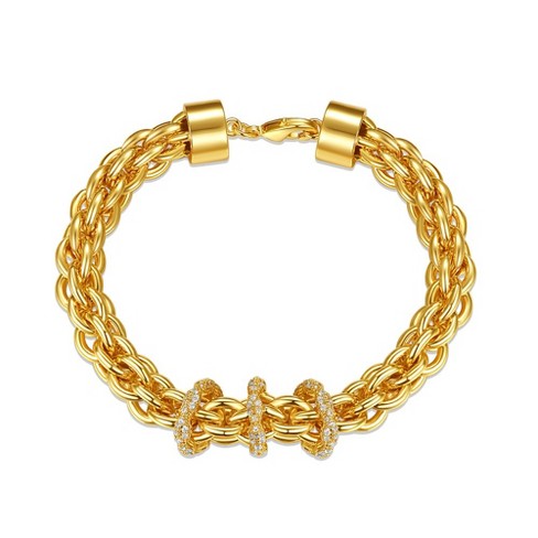 14k Yellow Gold Plated with Cubic Zirconia Triple Circle Round Woven Braided Link Chain Bracelet, Offering a timelles and elegant look? - image 1 of 3