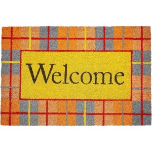 HomeRoots 24" X 36" Gray Orange And Yellow Fall Plaid Welcome Outdoor Coir Door Mat - 1 of 4