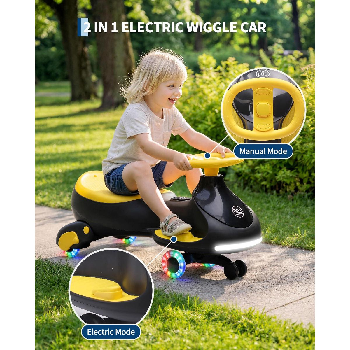 Garvee 12V Electric Wiggle Car for Kids, 2 in 1 Swing Car with Pedal, Anti-Rollover Max 3.5Mph,Max Load 66Lbs,Flashing Wheels, Music, for Toddlers - thumbnail 2