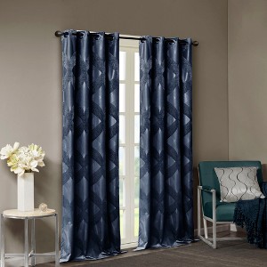 MAYEERTY Ogee Knitted Jacquard Total Blackout Curtain Panel(Only 1 Pc Panel) - 1 of 4
