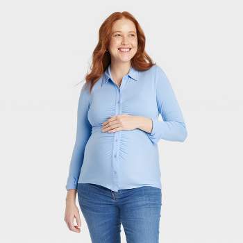Long Sleeve Knit Button-Up Maternity Shirt - Isabel Maternity by Ingrid & Isabel™ Blue