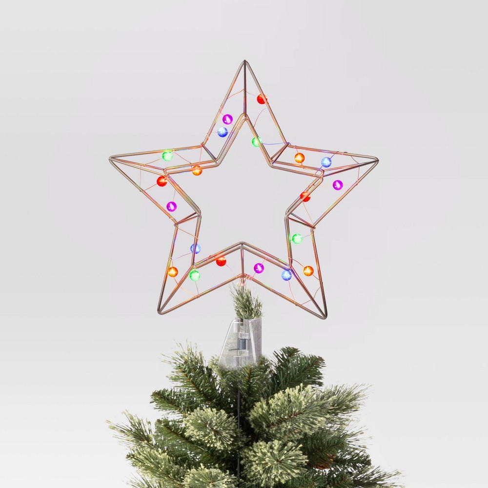 12 Pre-lit Dewdrop Metal Star Christmas Tree Topper Silver with Multicolor LED Globe Lights - Wondershop