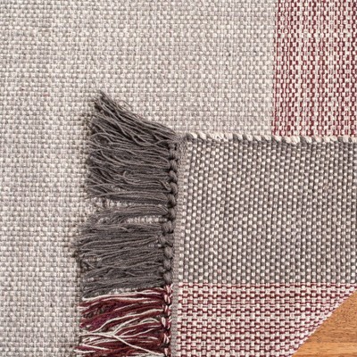 Wine and Grey Handwoven Cotton 8' x 10' Flatweave Area Rug