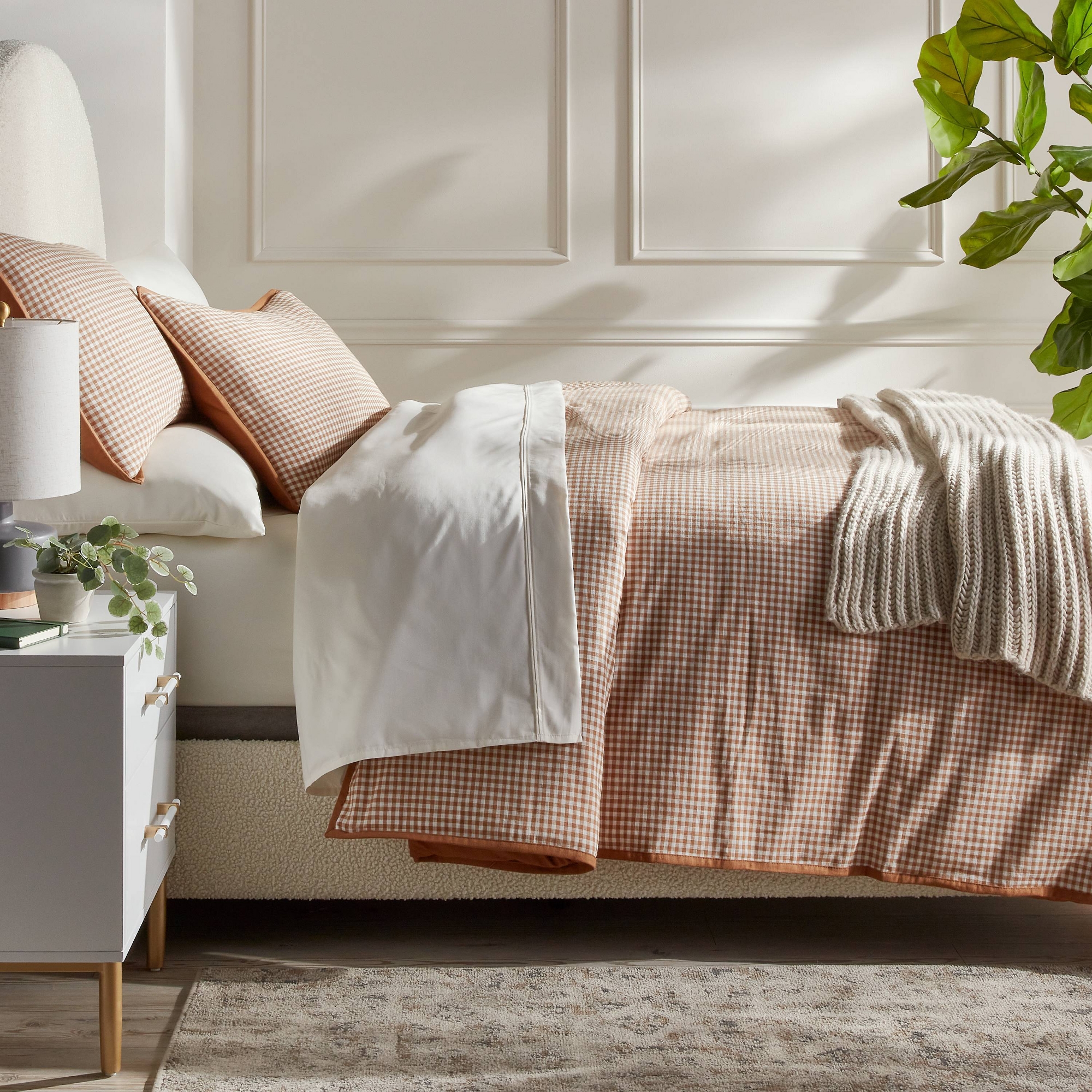 Full/Queen Mini Gingham Duvet and Sham Set Camel - Threshold™