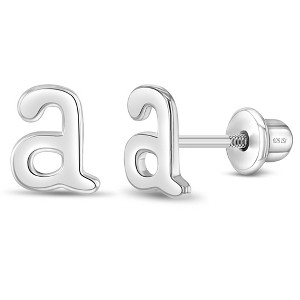 Girls' Polished Initial Letter Initial Screw Back Sterling Silver Earrings - In Season Jewelry - 1 of 4