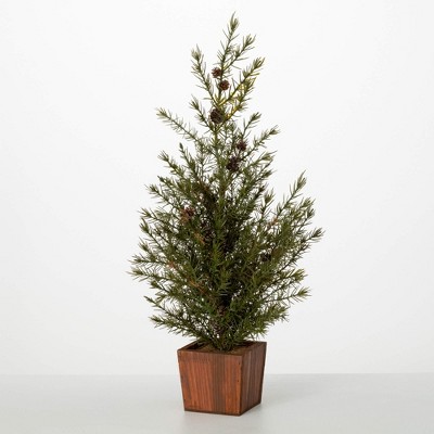 Sullivans Artificial Potted Cedar Pinecone Christmas Tree  Green  Indoor Christmas DÃƒÂ©cor
