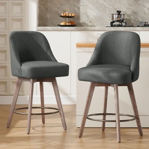 Bekrvio Counter Height Bar Stools, 26" Mid-Century Swivel Barstools with Backs - Linen Upholstered Wood Legs, Kitchen Island Counter Chairs - 1 of 4