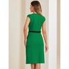 INSPIRE CHIC Women's Elegant Business Round Neck Belted Cap Sleeve Work Sheath Dresses - 3 of 4