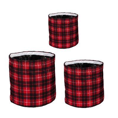 Evergreen TimelessTartan Round Fabric Planters, Set of 3