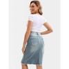 INSPIRE CHIC Women's Raw Hem High Waisted Pockets Stretch Knee Length Jean Denim Skirt - 4 of 4