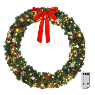 Angel Sar 48in Pre-Lit Christmas Garland with 150 LED Lights, 450 PVC Branch Green Bow Decoration for Indoor & Outdoor Holiday Decor