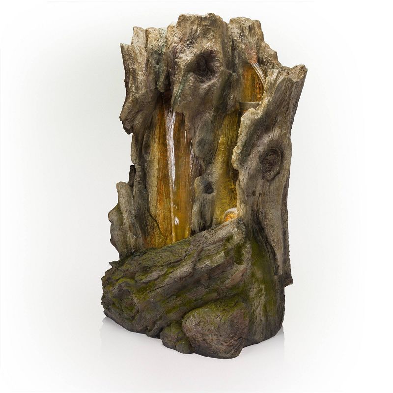 Alpine Corporation 62&#34; Resin Tree Trunk Fountain with LED Lights Taupe, 4 of 8