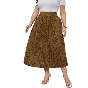 LXT- Women's Plus Size Elastic Waist Pleated Midi Skirt for Curvy Women with Pockets - 1 of 1