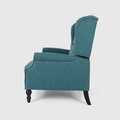 Oversized Blue Faux Wood Wingback Recliner