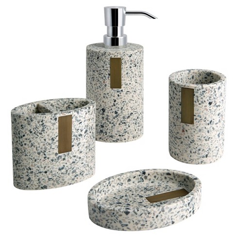 toothbrush holder Tumbler A2Z Home Solutions Beautiful Silver Crackled Mosaic 3 piece Bathroom Accessory Set Soap Dispenser Soap Dish