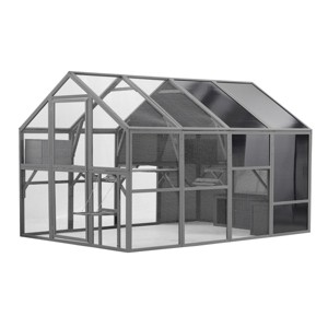 LAOTIES 108" Outdoor Wooden Catio,Large Walk In Cat Enclosure With Bridges,Platforms And UV-Proof Roof,Gray - 1 of 4