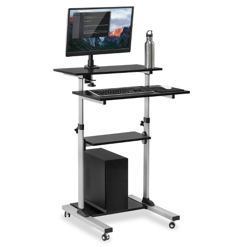 Mount It Height Adjustable Mobile Stand Up Desk Rolling Presentation Cart with Monitor Arm Grey