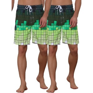 Lars Amadeus Men's Hawaiian Drawstring Waist Color Block Plaid Board Shorts 2 Packs - 1 of 4