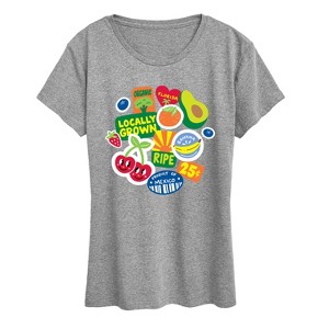 Women's - Instant Message - Fruit Stamps Short Sleeve Graphic T-Shirt - 1 of 4