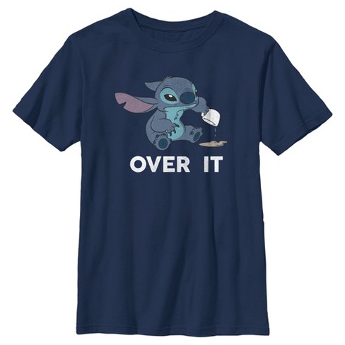 Boy's Lilo & Stitch Over It Distressed Stitch T-Shirt - Navy Blue - Large