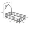 FONTOI Beds, Twin Size Bed with House-shaped Headboard, Wood Bed with Guardrails and Door for Girls and Boys, Gray, 44.8"*57.2"*78.2" - 2 of 4