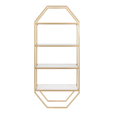 Adela White and Gold Geometric Floating Wall Shelf