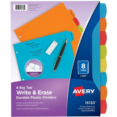 Avery Big Tab Write & Erase Plastic Tab Dividers Multicolor 2609668