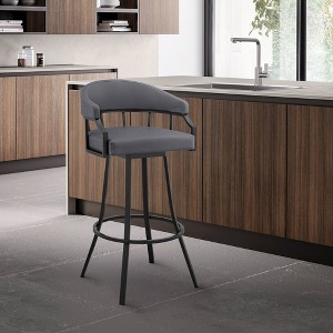 30" Swivel Slate Gray Faux Leather and Black Metal Bar Stool - 1 of 4