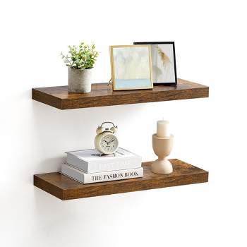 VASAGLE Set of 2 Floating Wall Shelves - Rustic Brown - Display Shelves for Picture Frames - Living Room, Kitchen