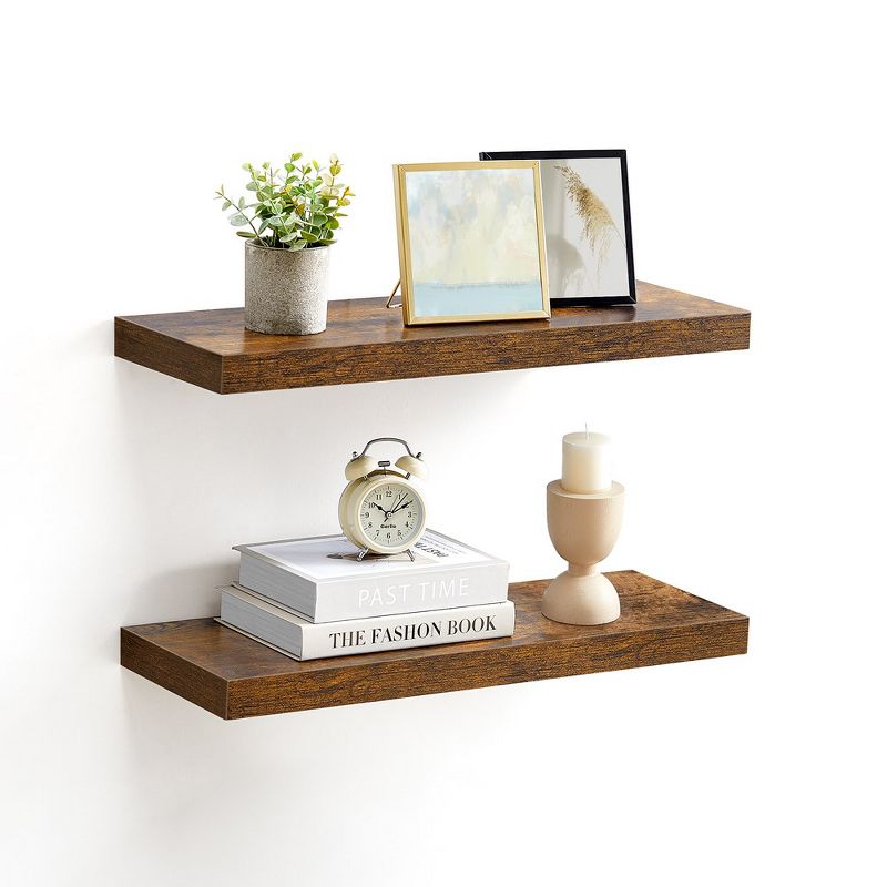 VASAGLE Set of 2 Floating Wall Shelves - Rustic Brown - Display Shelves for Picture Frames - Living Room, Kitchen, 1 of 9