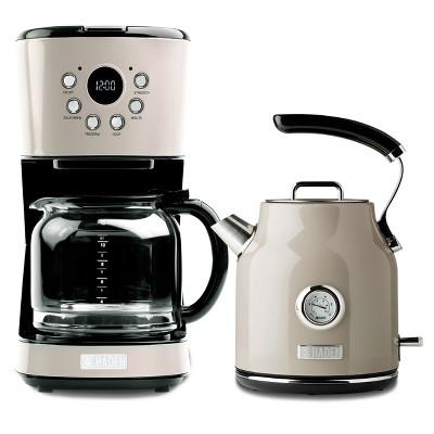 Haden Coffee Machine, 12 Cup Drip Coffee Maker Bundled with Dorset 1.7 Liter Stainless Steel Electric Hot Water Kettle, Putty & Chrome
