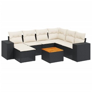 vidaXL 8 Piece Patio Sofa Set with Cushions Black and Cream - 3x Middle + Corner + Footrest + Table - 1 of 4