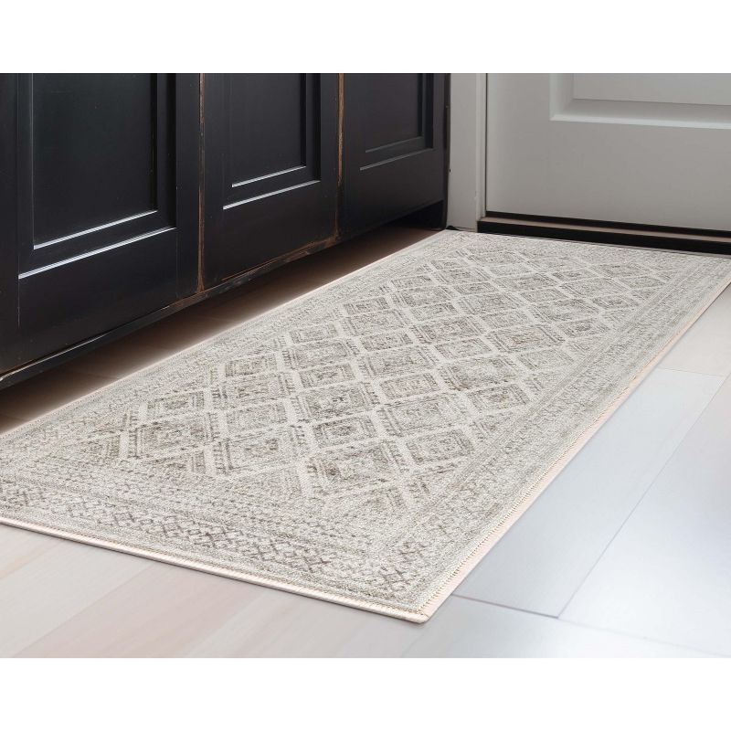 Well Woven Kings Court Sana Ivory & Grey - Non-Slip Rubber Backed Moroccan Diamond Rug - Perfect for Hallway, Entryway & Kitchen - Washable, Low Pile, 3 of 9