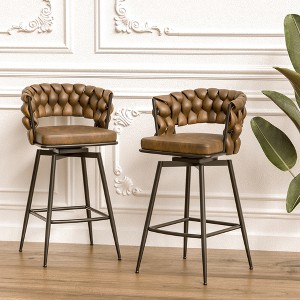 28" Linen Woven Upholstered Bar Stools Set of 2 with 360¡ã Swivel, Backrest, Footrest, and Metal Legs for Kitchen Island - 1 of 4